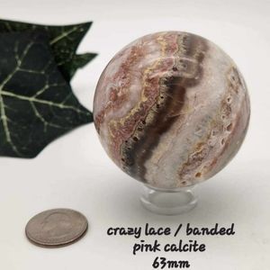 Crazy lace banded pink calcite  globe